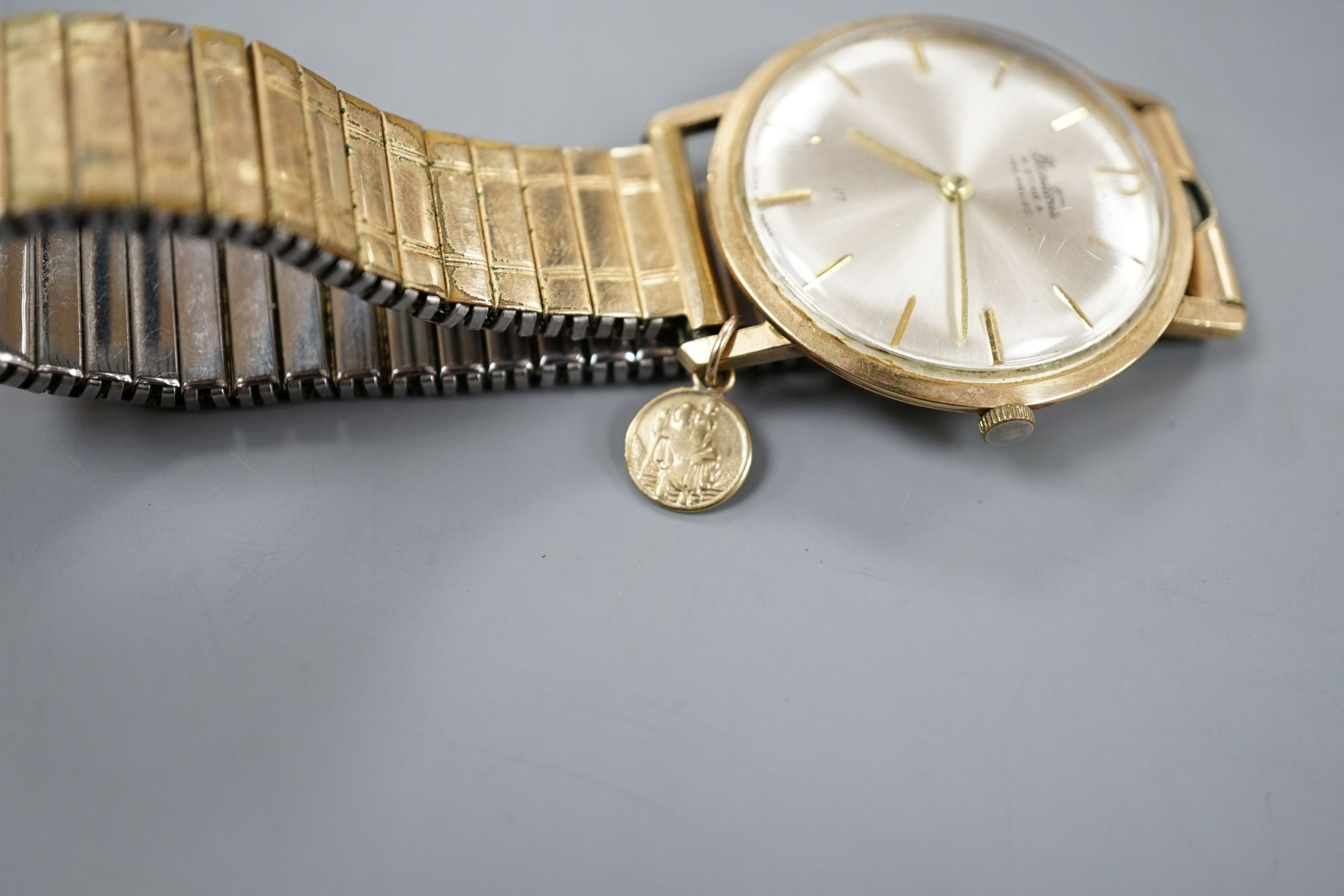 A gentleman's 375 Bentima manual wind wrist watch, on associated steel and gold plated expanding bracelet.